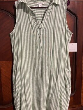 beachlunchlounge Green and White Striped Sleeveless Tunic
